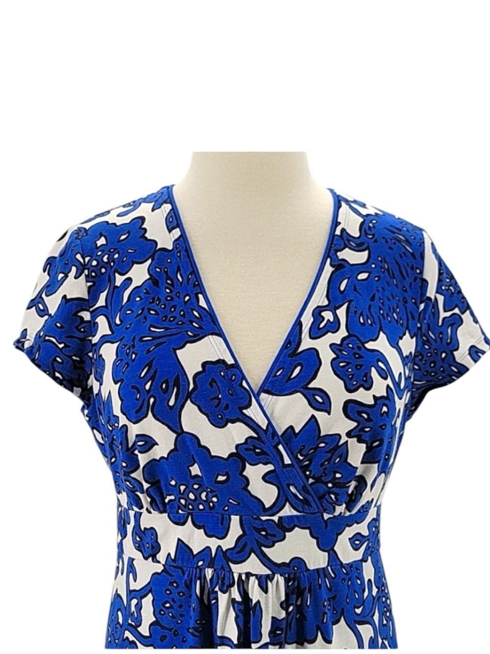 BODEN | Women’s Blue Sapphire Island Vine Jersey Dress V-neck Faux Wrap Size 6R - Picture 5 of 9